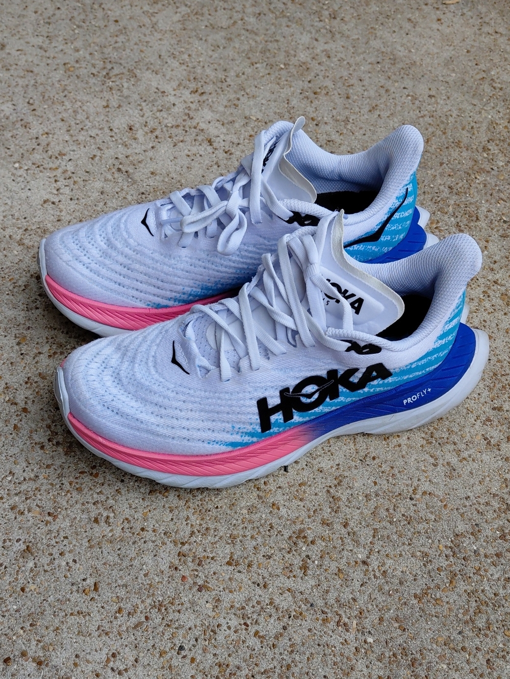 Hoka Women's White Pink Blue Running Shoes